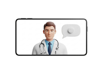 Fototapeta premium Doctor advising patient remotely via modern smartphone video call consultation