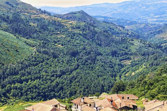 View over the mountains surrounding Sistelo village, Peneda Geres, Minho, Portugal