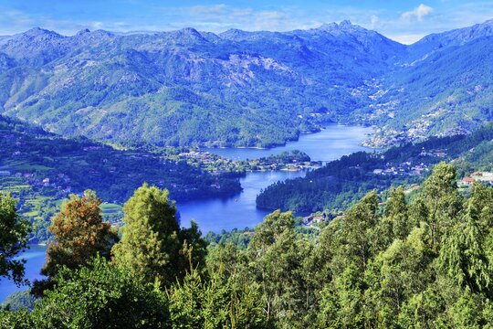 View from the point of view Pedra Bela over the Cavado River, Peneda Geres National Park, Minho, Portugal