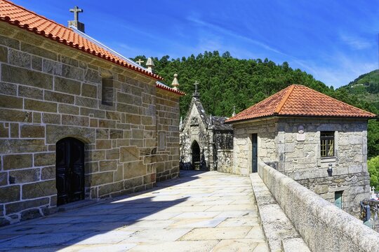 Typical stone houses and Parish Church, Sistelo village, Peneda Geres, Minho, Portugal