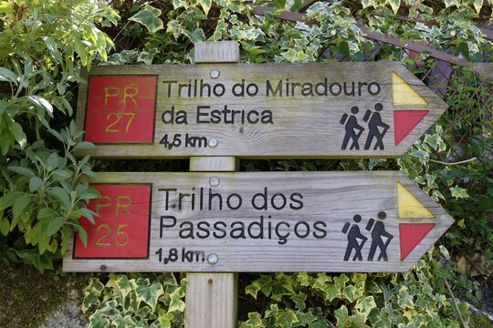 Trail signposts, Sistelo village, Peneda Geres, Minho, Portugal