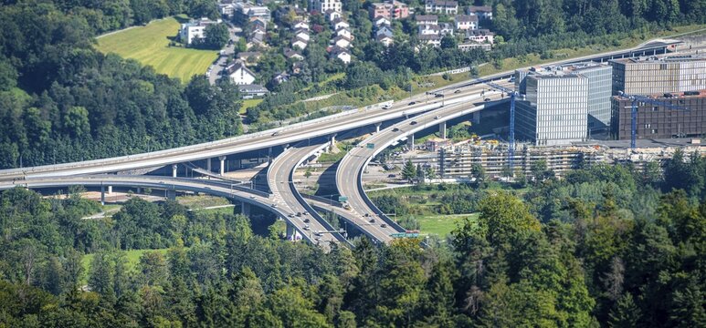Motorway slip road, road junction, Canton of Zurich, Switzerland