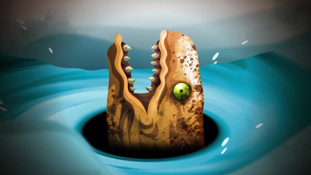 charybdis sea monster emerging from a massive whirlpool