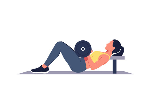 Woman performing barbell hip thrust exercise on bench for glute workout.