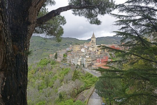 View of the mountain village of Novara di Sicilia, Italy