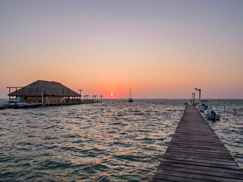 Palapa Bar and Grill at sunrise, San Pedro Town, Ambergris Caye, Belize District, Belize