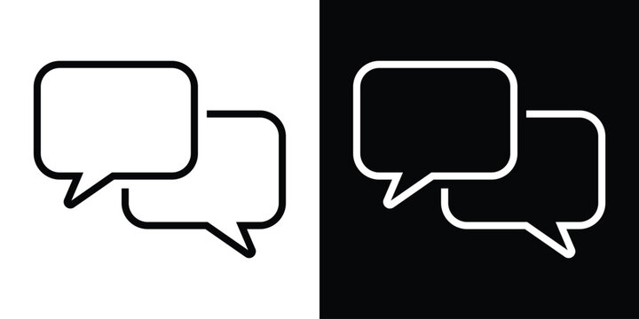 Outline vector icon of two speech bubbles representing dialogue and conversation. Clean linear design for messaging apps, social media interaction, and digital communication symbols.