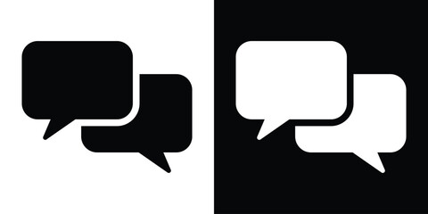 Fototapeta premium Outline vector icon of two speech bubbles representing dialogue and conversation. Clean linear design for messaging apps, social media interaction, and digital communication symbols.