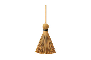 Household object, a natural straw broom with a wooden handle, used for cleaning and sweeping tasks. Transparent background
