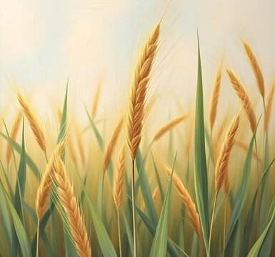 wheat, ears, grain, cereal, harvest, agriculture, farm, farming, field, rural, countryside, nature, crop, plant, golden, yellow, oil, painting, artwork, art, canvas, texture, brushstroke, fineart, cla