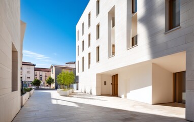 Modern Minimalist Architectural Exterior with Clean Lines and Blue Sky