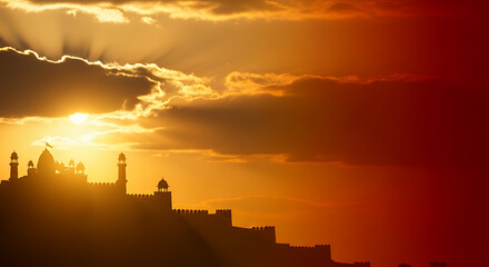 Obraz premium Maharana Pratap Jayanti Fortress Glow Background