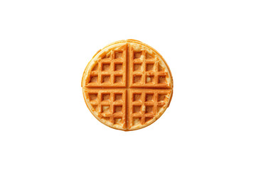 Golden brown round waffle for breakfast, a delicious classic snack dessert, isolated on transparent background