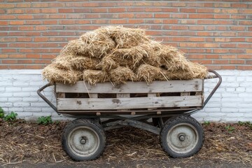 selective focus wooden crates and straw display