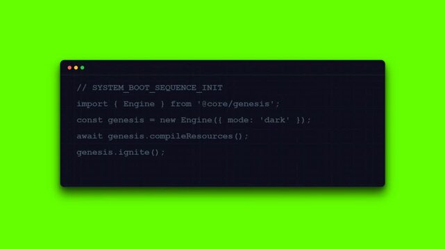 Futuristic Code Genesis Boot Sequence Animation with Syntax Highlighting