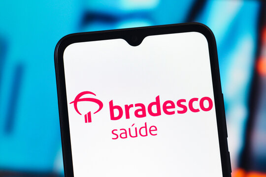 In this photo illustration, the Bradesco Sa&uacute;de logo is seen displayed on a smartphone screen.
