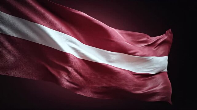 A billowing fabric in burgundy and white, reminiscent of a flag, set against a dark backdrop