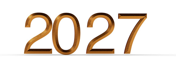 2027 in gold letters on a white background. Perfect for new year greetings, future concepts, and time-related designs. I © vegefox.com