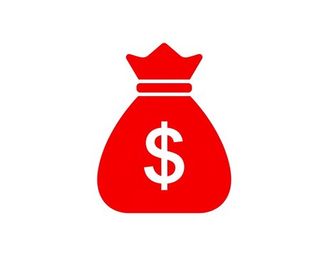 Red money bag icon with a white dollar sign on white background