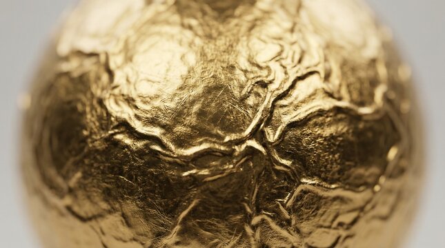 Hammered Gold Foil Texture with Organic Ripples and Macro Detail on Clean Studio Background