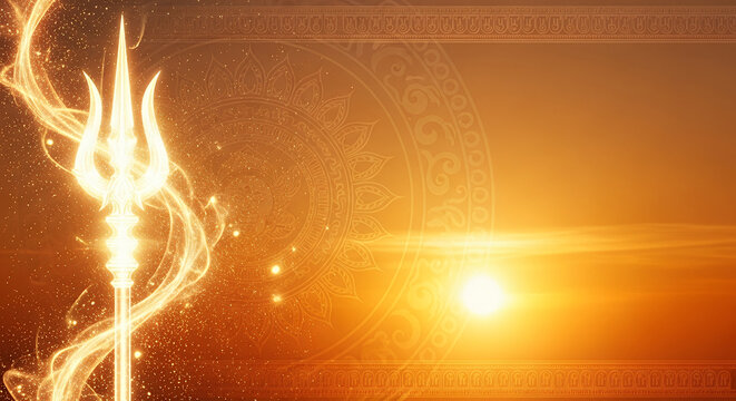 Skanda Sashti Festival Banner with Sacred Spear and Dramatic Sunset