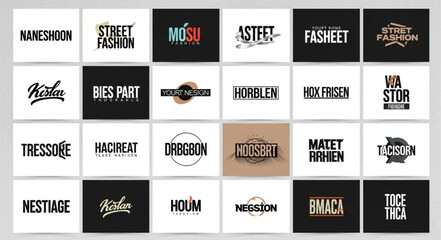 Collection of various brand logos and text designs in a grid layout, showcasing diverse typography styles. © Akilo