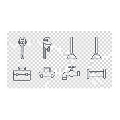 Fototapeta premium Plumbing Tools and Fixtures Line Art with Tool Box Icon