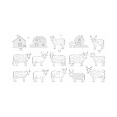 Naklejka premium Farm Animals and Barns Vector Line Art Icons Collection