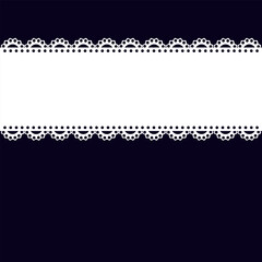 Vintage white lace border on dark background with copy space. Elegant decorative frame for invitations, cards, banners, and branding. © Iuliana