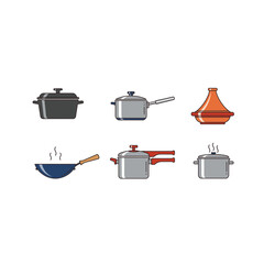 Obraz premium Colorful pixel art collection of cooking pots and pans