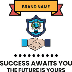 Fototapeta premium A white and black image of two hands shaking with a banner that says 