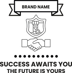 Fototapeta premium A white and black image of two hands shaking with a banner that says 