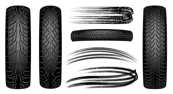 Vehicle tires and tire track brush strokes for automotive design.