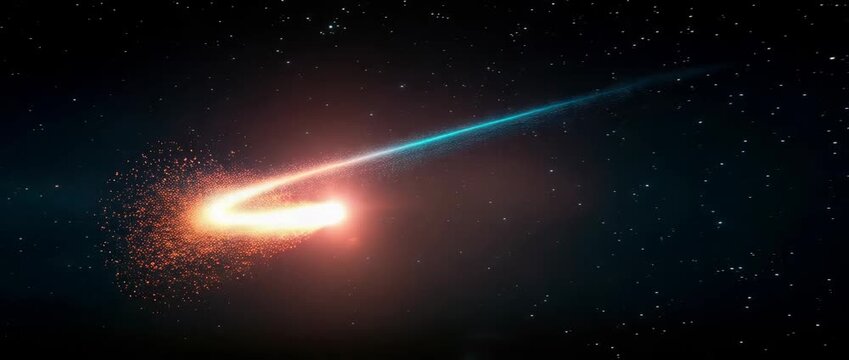 Bright meteor streaking through night sky at sunrise