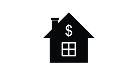 Fototapeta premium A stark black silhouette of a house with a dollar sign prominently displayed symbolizing property value and finance silhouette