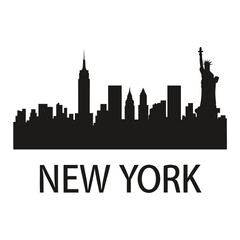 Fototapeta premium Silhouetted skyline of new york city with iconic landmarks