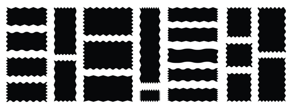 Vector wavy rectangles with red texture. Crayon drawn squares and rectangles with wavy rough edges. doodle hand drawn frames with irregular uneven shapes,irregular red text boxes