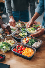 Obraz premium Healthy Spring Vegetable Salad Meal - Fresh, Organic & Sustainable Cuisine for Community Dining Experience