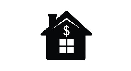 Fototapeta premium A stark black silhouette of a house with a dollar sign prominently displayed on its facade symbolizing property value