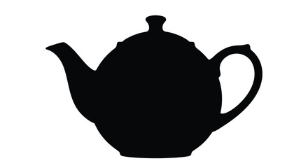 A stark black silhouette of a classic teapot with a rounded body and elegant handle creating a striking visual silhouette © Pvect02