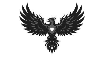 Obraz premium Black Phoenix Rising with Flames and Wings.