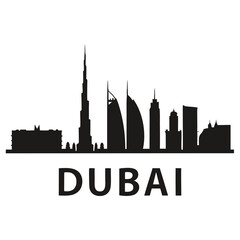 Fototapeta premium Silhouette of the dubai skyline with the city s name displayed below