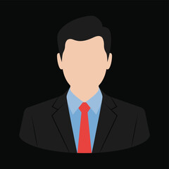 Professional businessman in a sleek black suit and vibrant red tie against a minimalist black background for corporate identity