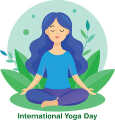 Woman meditating in lotus position on international yoga day