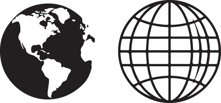 Black and white illustrations of two globe icons side by side