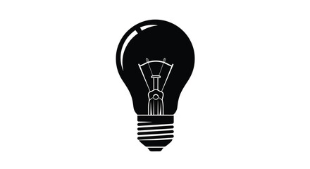 Obraz premium A stark black silhouette of a traditional incandescent light bulb against a bright white background silhouette high quality professional