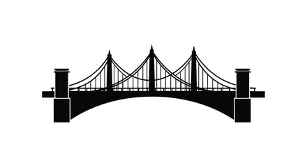 Obraz premium A stark black graphic depicts a suspension bridge with prominent towers and cables presented as a silhouette high quality