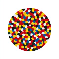 Obraz premium Colorful Geometric Abstract Design with Hexagonal Shapes in Red, Yellow, Blue, and Black on White Background