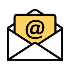 Yellow envelope icon with bold at symbol design in minimalist style for email communication concept