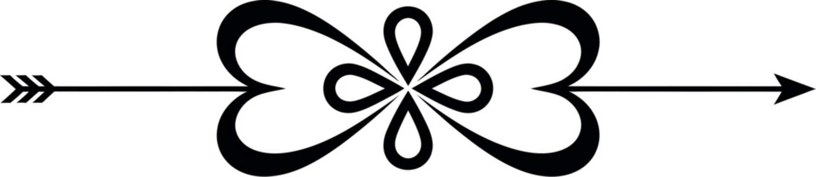 A decorative arrow with a floral design in the middle pointing to the right.